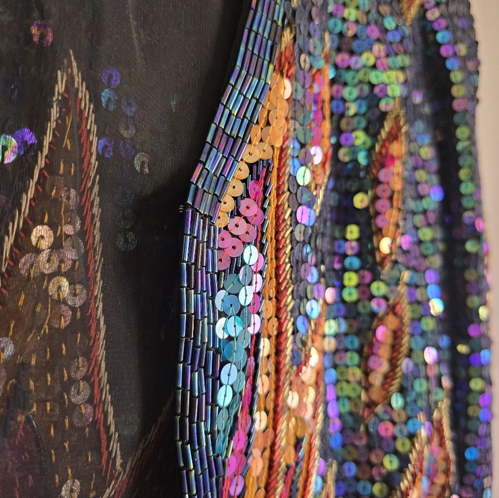 ❤️‍🔥1970's Fire & Flames Sequined Bolero Cropped Evening Jacket By JACK BRYAN🔥 - Picture 5 of 16